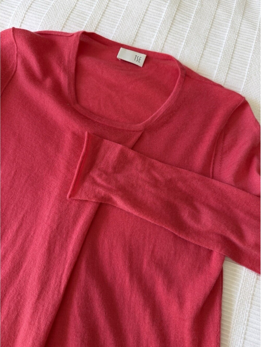 TSE 100% Pure Cashmere Sweater Small S Pink Coral Draped Pleat Front Luxury